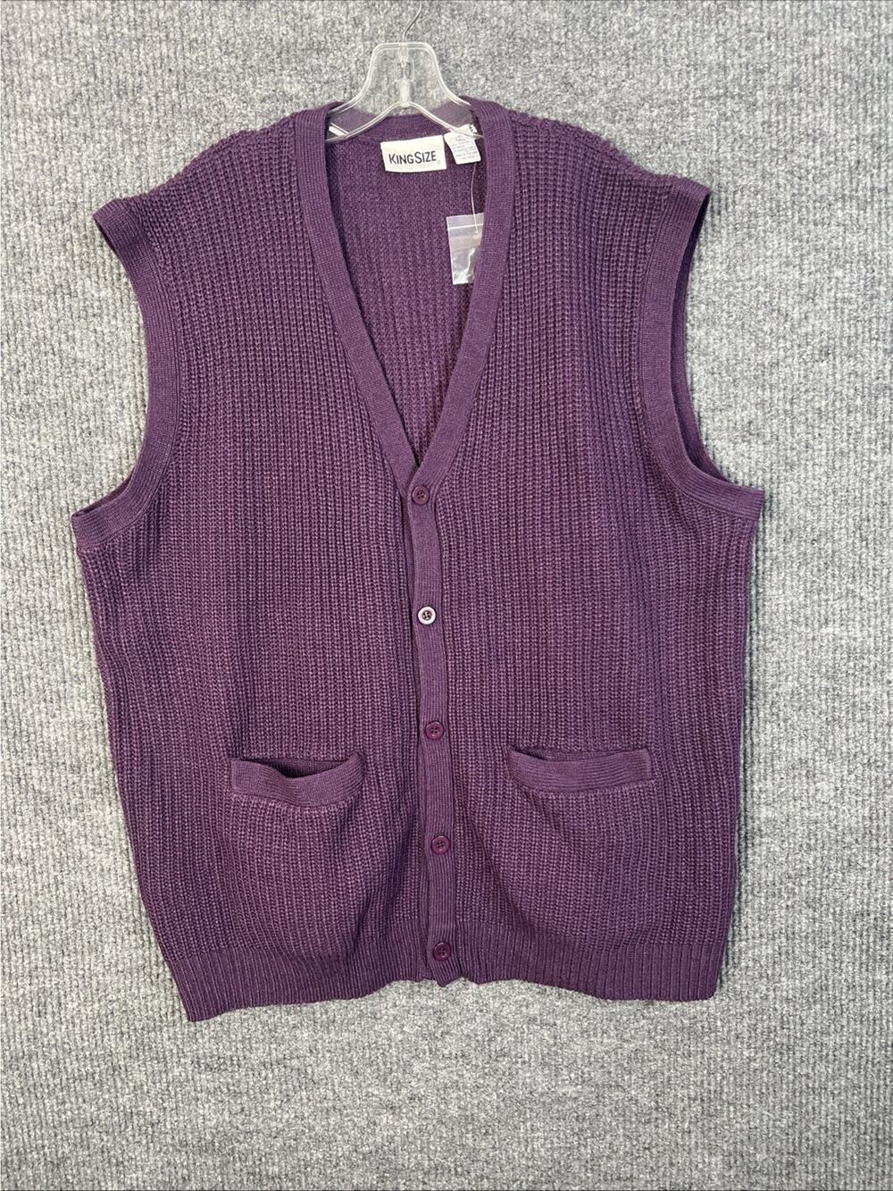 Vintage King Size Cargigan Sweater Mens 2XL Tall Sleeveless Chunky Knit Grandpa